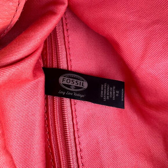FOSSIL Erin Top Handle Fold-over Crossbody Shoulder Bag Pebbled Leather Coral - Picture 11 of 13